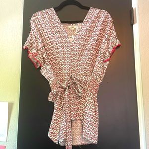 Max Studio NWT Floral Print Tie Front Short Sleeve Top